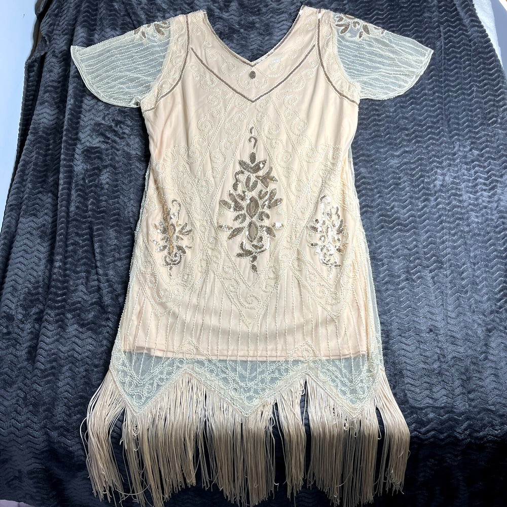 Metme Sequin Fringe Women’s Dress Size 4XL beige